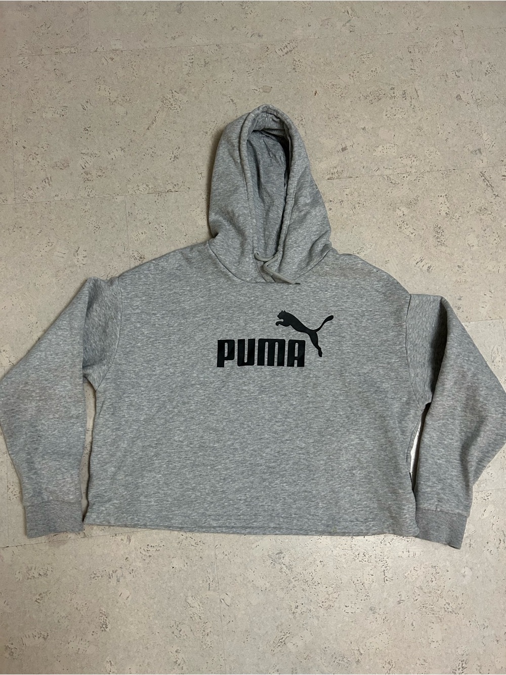 Puma Light Gray Crop Sweatshirt with Black Branding